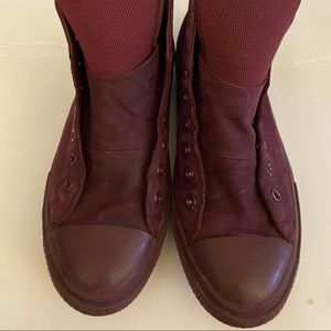 MENS BURGUNDY LEATHER CONVERSE HIGHTOP SNEAKERS
